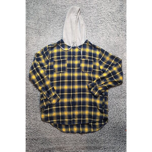 Pacsun Shirt Hoodie Men Extra Large Blue Plaid Flannel Button Up Skate Shacket